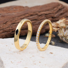 Couple Matching Black Onyx Rings-Elegant Minimalist Bands for Him & Her