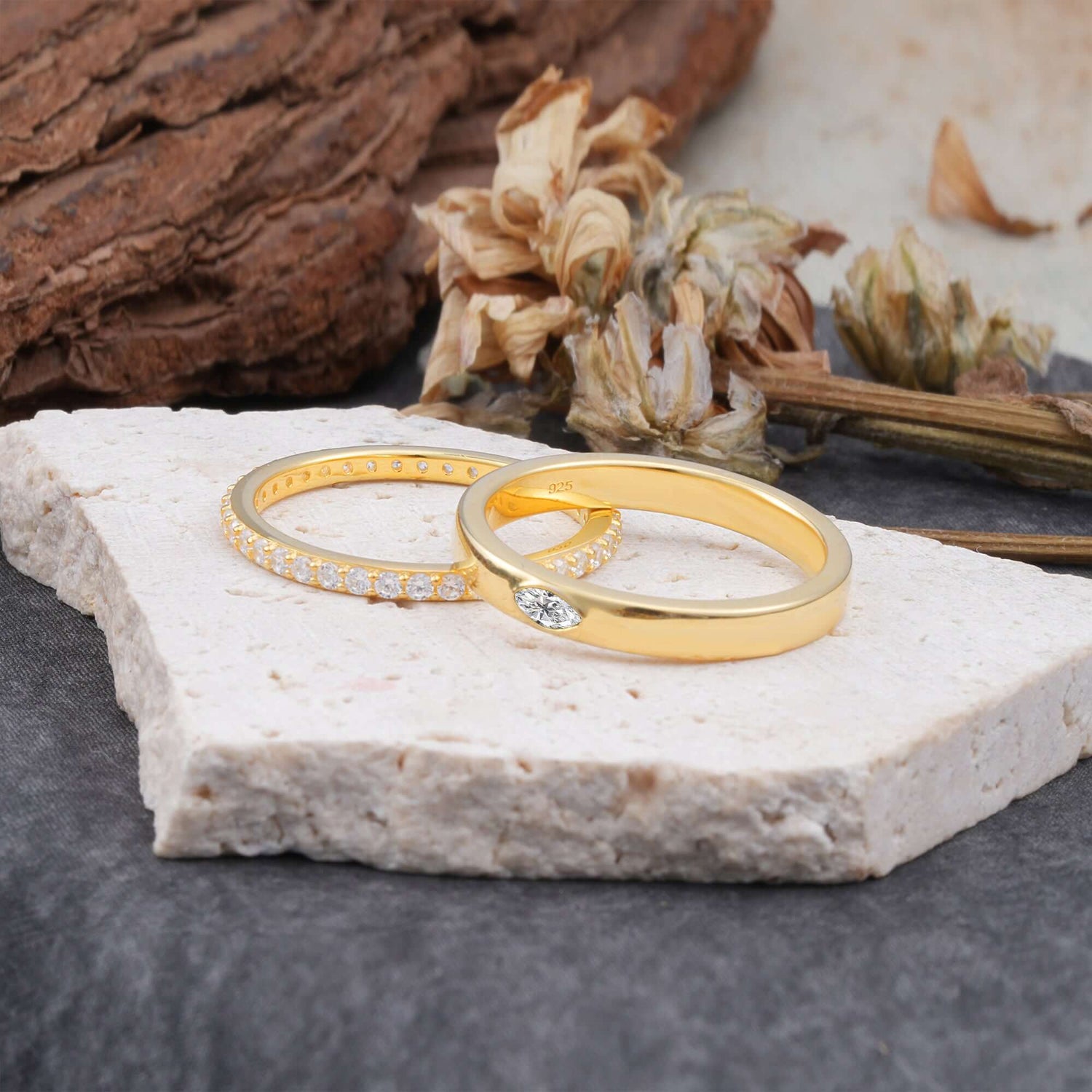 Couple Matching Lab Diamond Rings-Elegant Minimalist Bands for Him & Her