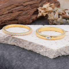 Couple Matching Lab Diamond Rings-Elegant Minimalist Bands for Him & Her