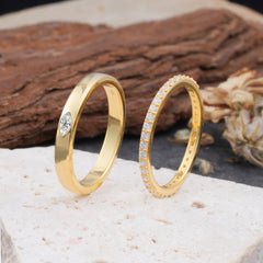 Couple Matching Lab Diamond Rings-Elegant Minimalist Bands for Him & Her