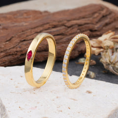 Couple Matching Ruby Rings-Elegant Minimalist Bands for Him & Her