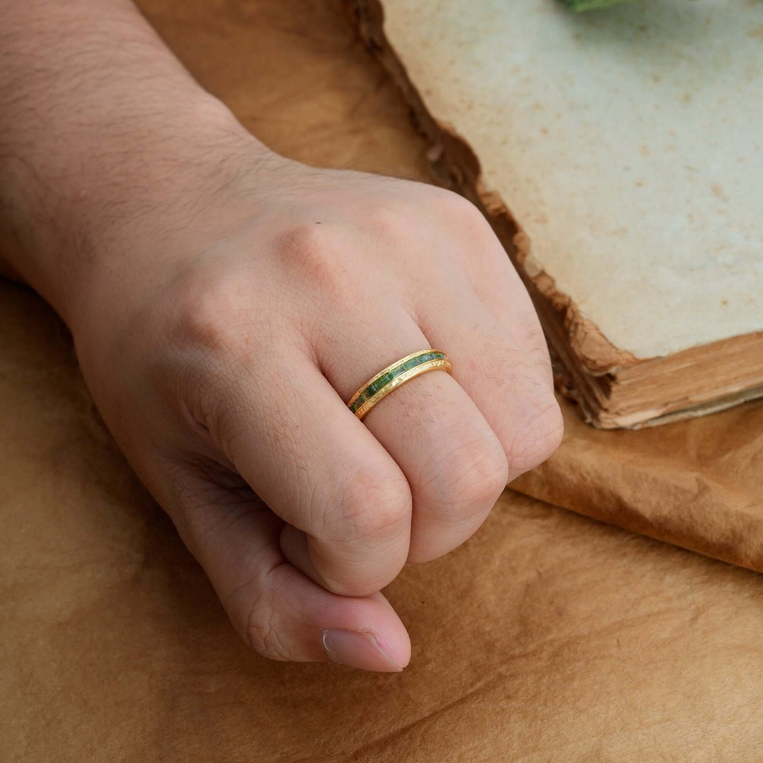 Round Cut Moss Agate Engagement Men's ring