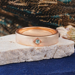 Minimalist Diamond-Shaped Moss Agate Mens Engagement Rings