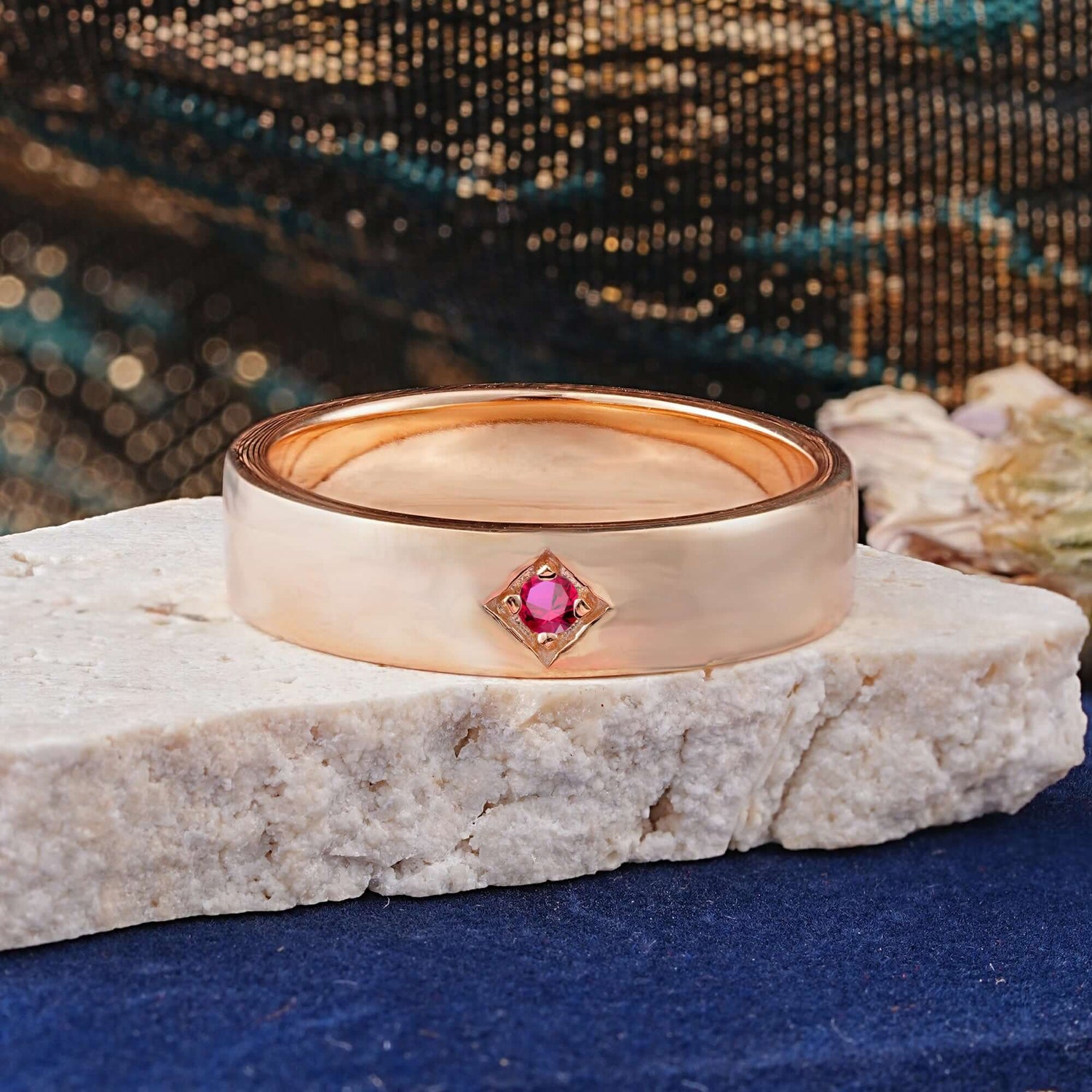 Minimalist Diamond-Shaped Ruby Mens Engagement Rings
