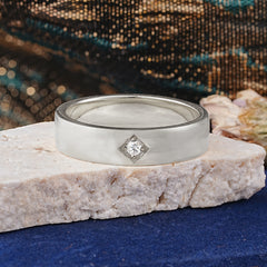 Minimalist Diamond-Shaped Moissanite Mens Engagement Rings