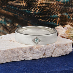 Minimalist Diamond-Shaped Moss Agate Mens Engagement Rings