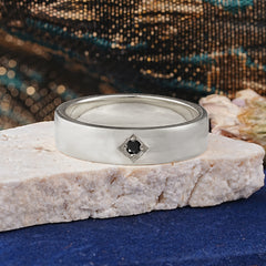 Minimalist Diamond-Shaped Black Onyx Mens Engagement Rings