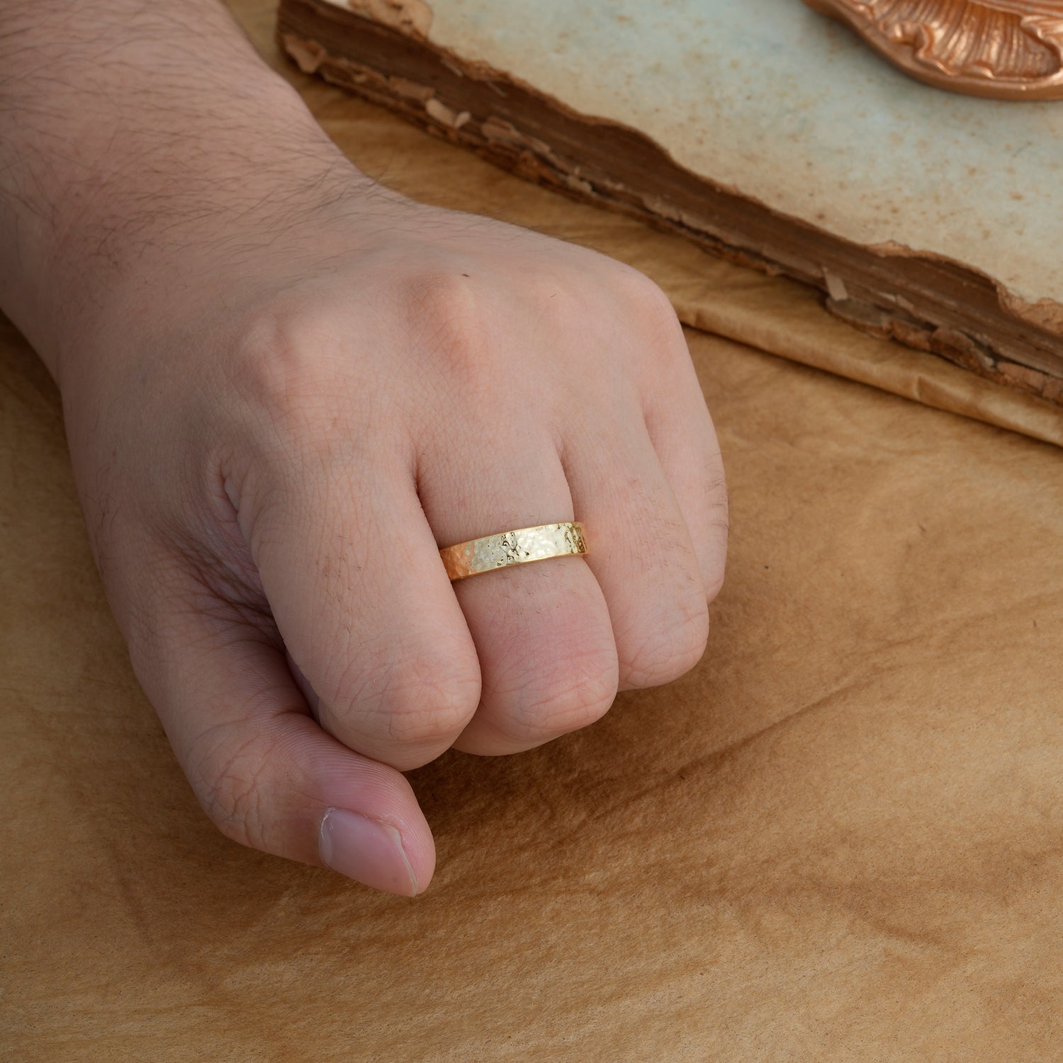 Hammered Inner Infinity Engraved Men' Wedding Band - Additional view
