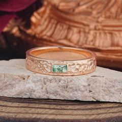 Vintage Emerald Cut Moss Agate Mens Engagement Rings