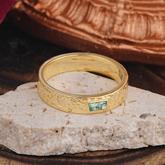 Vintage Emerald Cut Moss Agate Mens Engagement Rings