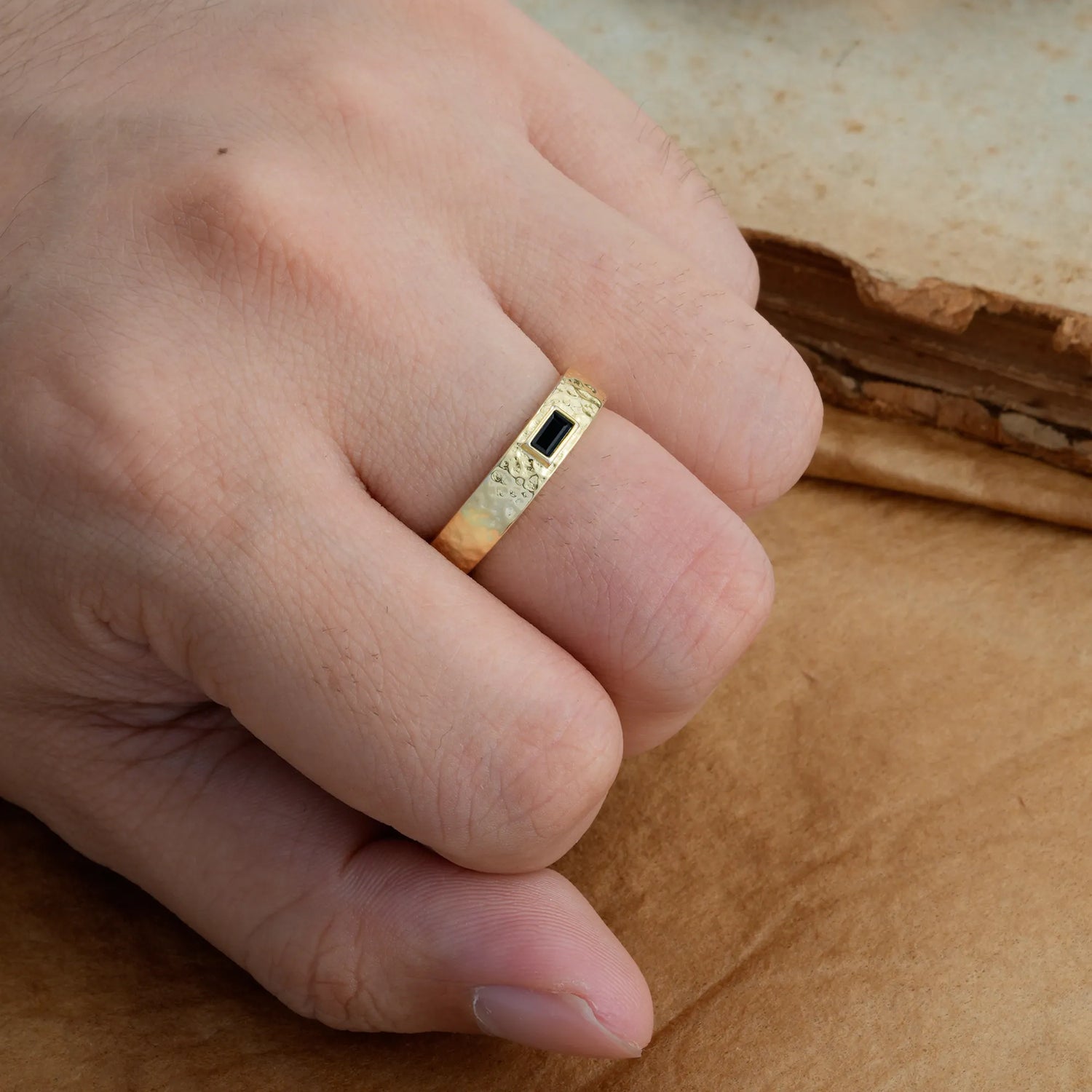 Vintage Emerald Cut Black Onyx Mens Engagement Rings