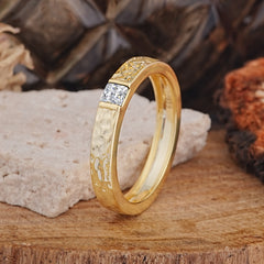 Hammered Texture Princess Cut Moissanite Mens Promise Rings