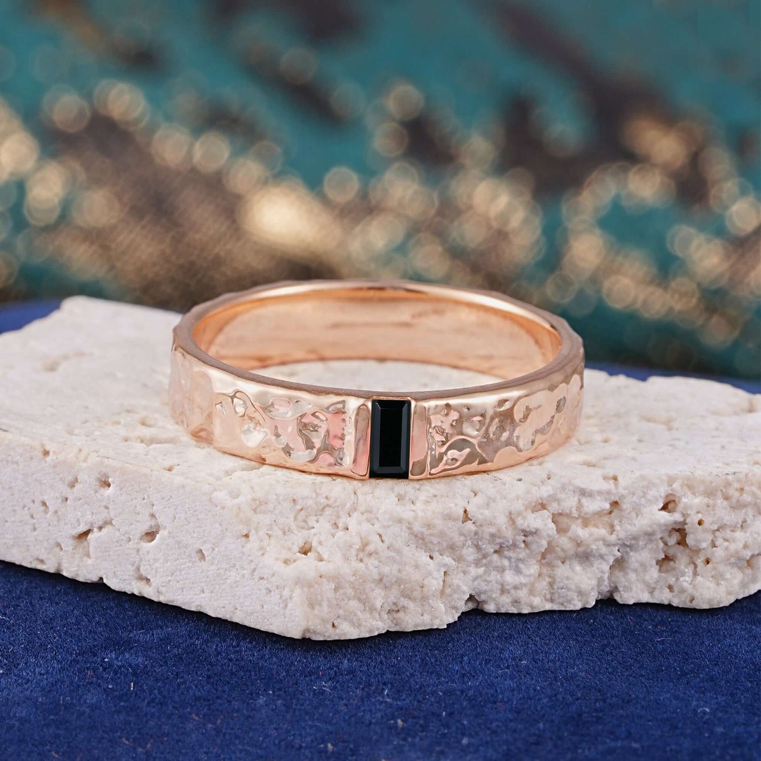 Retro-Inspired Luxury Emerald Cut Black Onyx Mens Wedding Rings