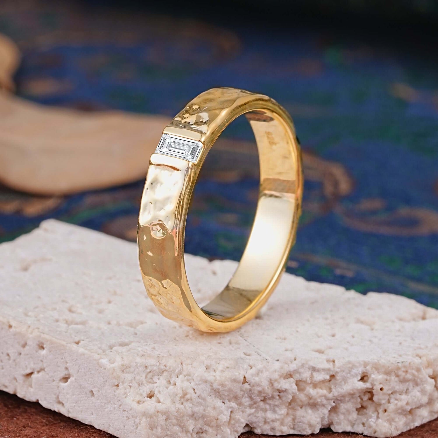 Retro-Inspired Luxury Emerald Cut Moissanite Mens Wedding Rings