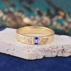Retro-Inspired Luxury Emerald Cut Sapphire Mens Wedding Rings