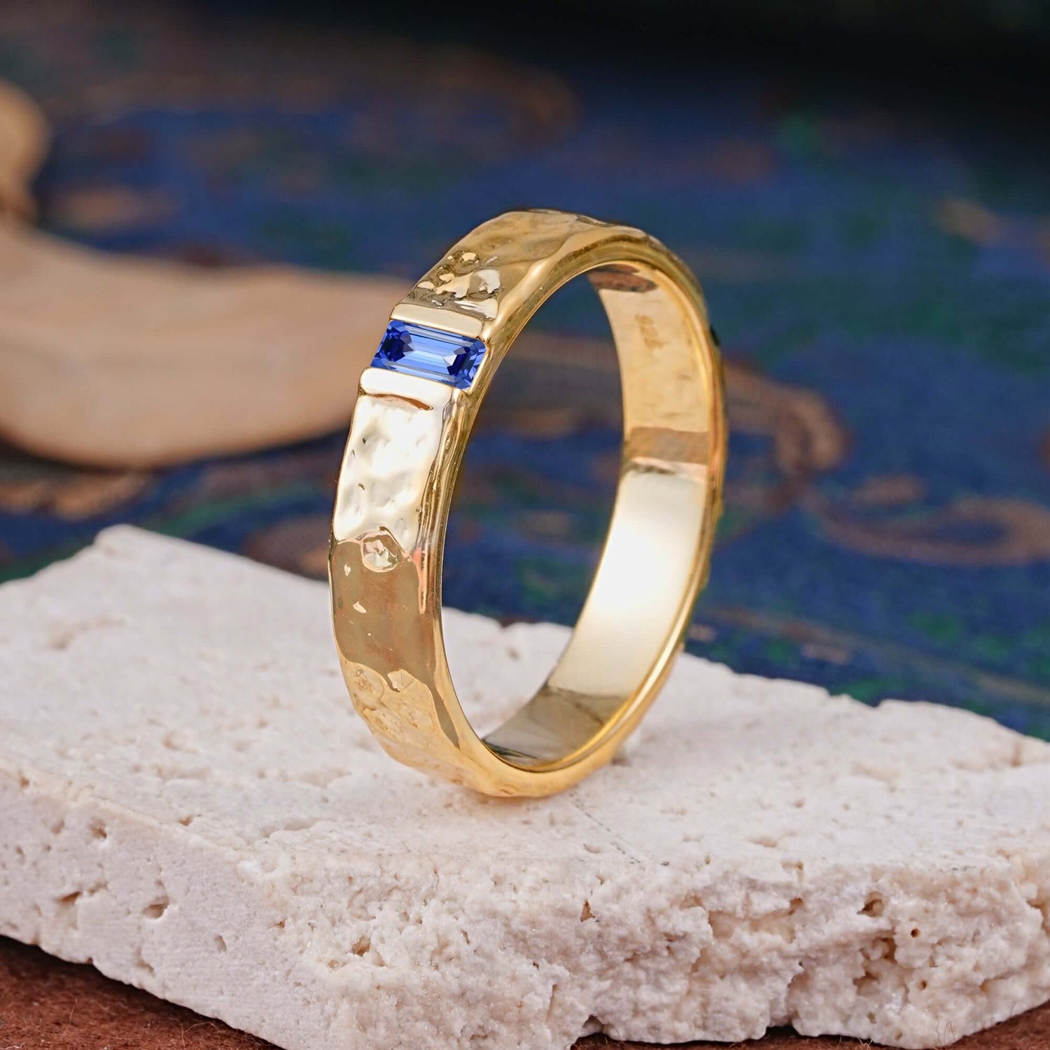 Retro-Inspired Luxury Emerald Cut Sapphire Mens Wedding Rings
