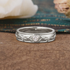 Vintage Engraved Pattern Heart Cut Men’s Moissanite Ring