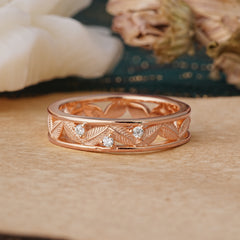 Vintage Leaf Engraved Nature Inspired Men’s Lab Diamond Ring