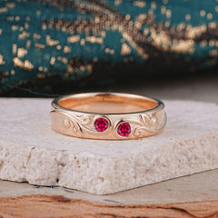 Classic Style Bezel  Set Round - Cut Ruby Men's Ring