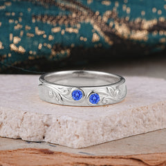 Classic Style Bezel  Set Round - Cut Sapphire Men's Ring