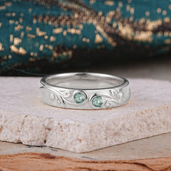 Classic Style Bezel  Set Round - Cut Natural Moss Agate Men's Ring