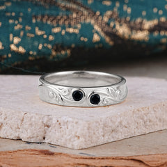 Classic Style Bezel  Set Round - Cut Natural Black Onyx Men's Ring