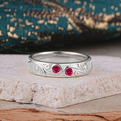 Classic Style Bezel  Set Round - Cut Ruby Men's Ring