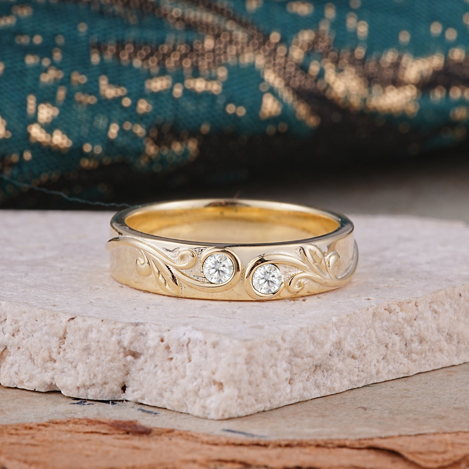 Classic Style Bezel  Set Round - Cut Moissanite Men's Ring