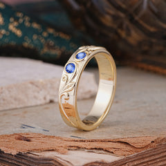 Classic Style Bezel  Set Round - Cut Sapphire Men's Ring