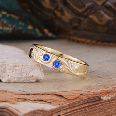 Classic Style Bezel  Set Round - Cut Sapphire Men's Ring