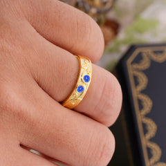 Classic Style Bezel  Set Round - Cut Sapphire Men's Ring