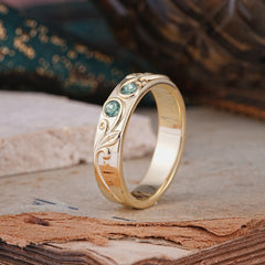 Classic Style Bezel  Set Round - Cut Natural Moss Agate Men's Ring