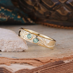 Classic Style Bezel  Set Round - Cut Natural Moss Agate Men's Ring