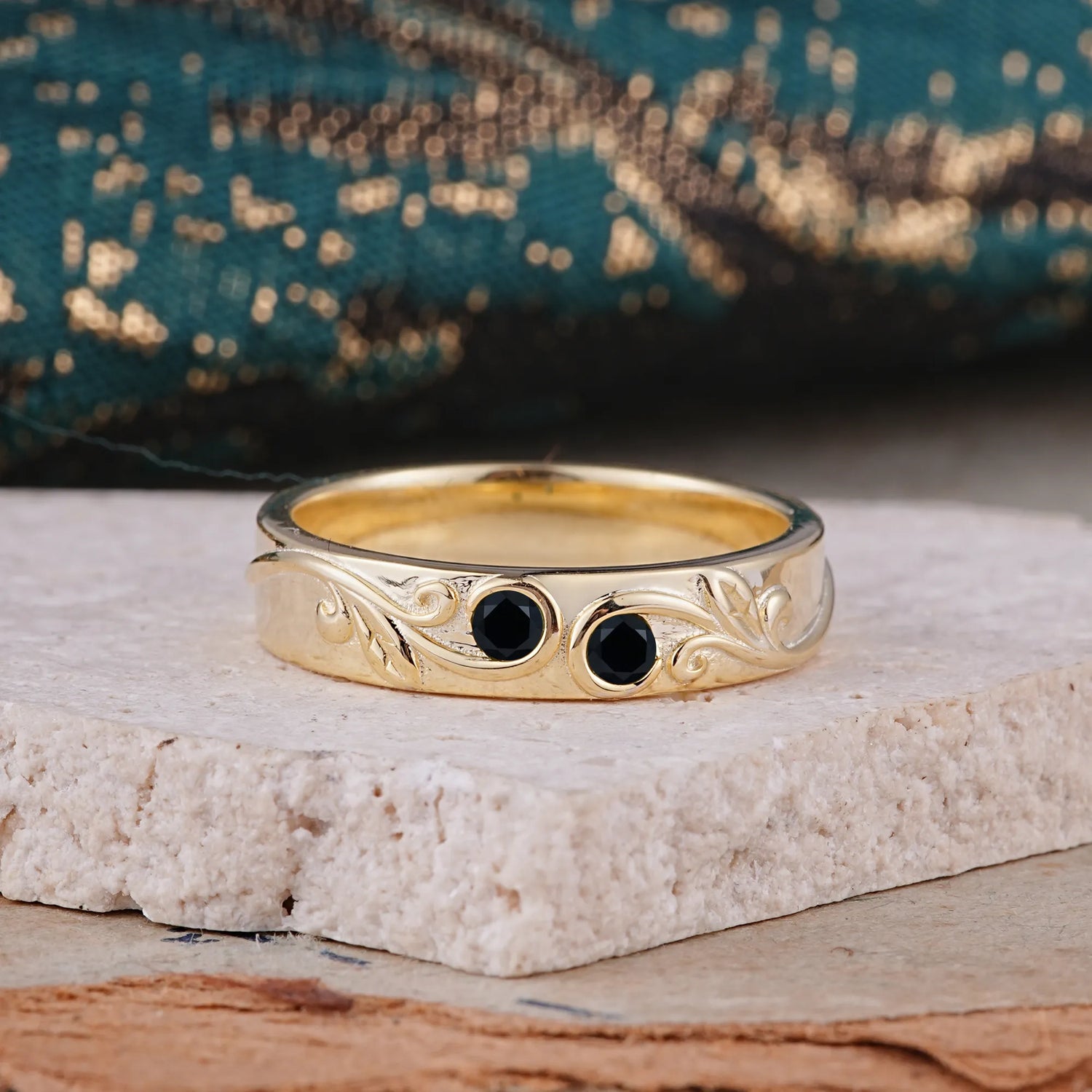 Classic Style Bezel  Set Round - Cut Natural Black Onyx Men's Ring