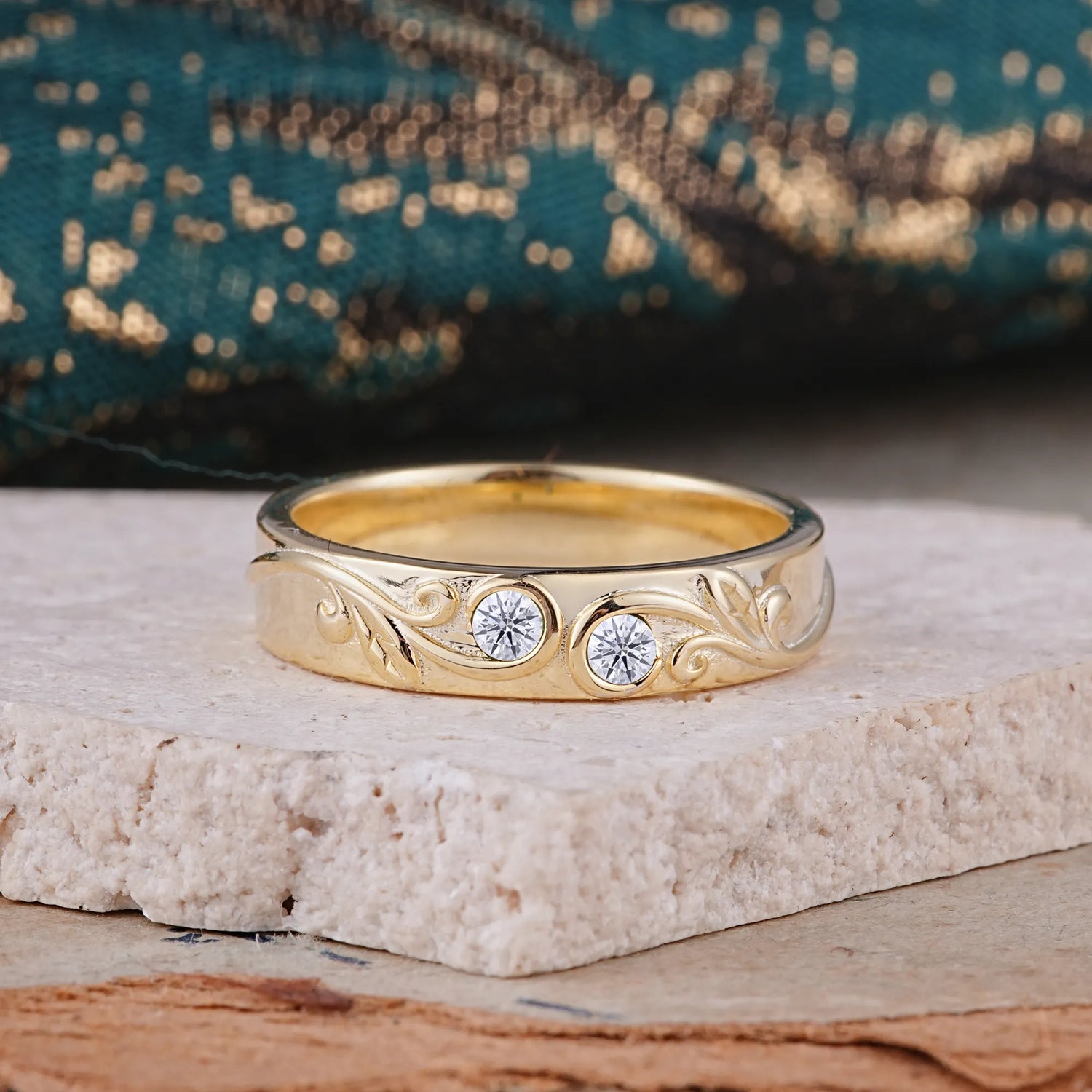 Classic Style Bezel  Set Round - Cut Lab Diamond Men's Ring