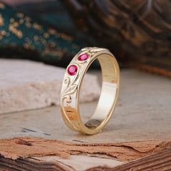 Classic Style Bezel  Set Round - Cut Ruby Men's Ring
