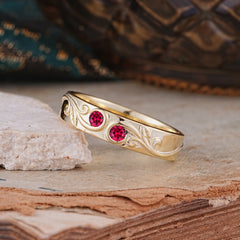 Classic Style Bezel  Set Round - Cut Ruby Men's Ring