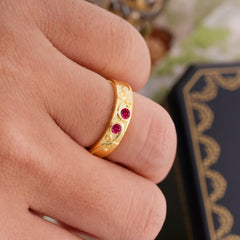 Classic Style Bezel  Set Round - Cut Ruby Men's Ring