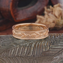 Unique Round Cut Leaf Engraved Design Moissanite Ring for Men