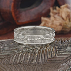 Unique Round Cut Leaf Engraved Design Moissanite Ring for Men