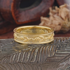 Unique Round Cut Leaf Engraved Design Moissanite Ring for Men