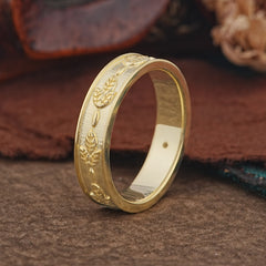 Unique Round Cut Leaf Engraved Design Moissanite Ring for Men