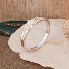 Unique 4 Prong Men's Moissanite Ring with Vine Design