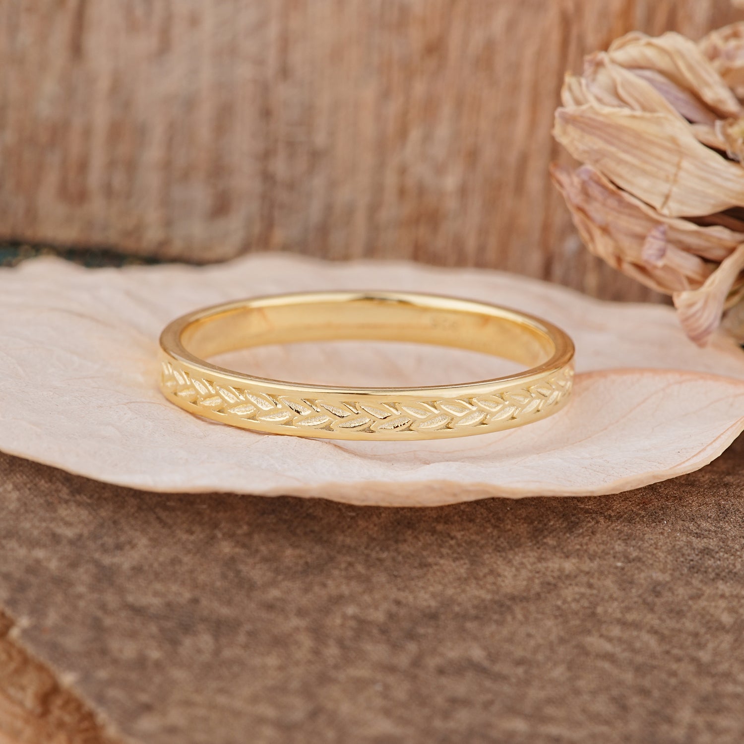 Vintage Wheat Braided Men Wedding Band Plain Band for Him - Additional view