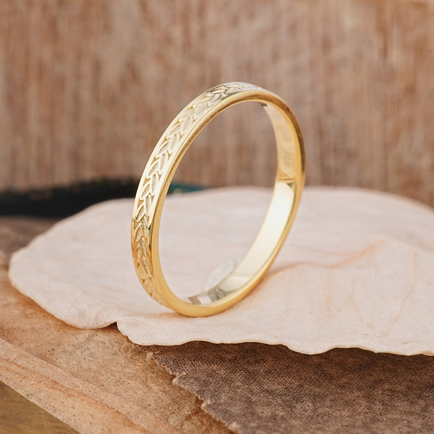 Vintage Wheat Braided Men Wedding Band Plain Band for Him - Additional view