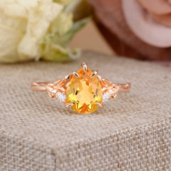 Elegant  Luxurious 5 prong Pear-Cut Natural Citrine Wedding Band