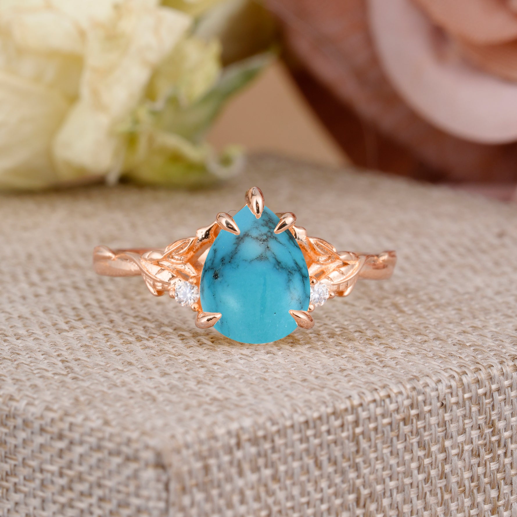 Elegant & Luxurious 5 prong Pear-Cut Turquoise Engagement Ring - Additional view