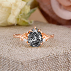 Elegant  Luxurious 5 prong Pear-Cut Natural Black Rutilated Quartz Wedding Band