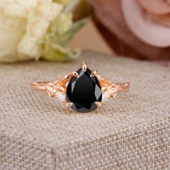 Elegant  Luxurious 5 prong Pear-Cut Natural Black Onyx Wedding Band