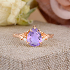 Elegant  Luxurious 5 prong Pear-Cut Natural Amethyst Wedding Band